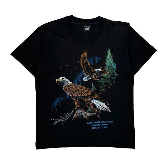 Vintage Bass® Camping Outpost & Canoe Rental Steelville, Mo. Screen Stars Single Stitch T-Shirt - Large Black Cotton Blend