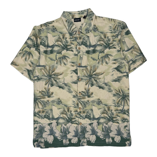 Cherokee Floral Hawaiian Shirt - Medium Green Silk