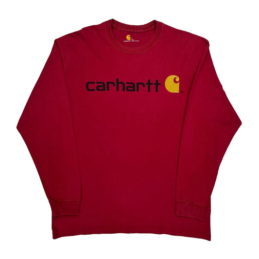 Carhartt Spellout Long Sleeve T-Shirt - Large Red Cotton