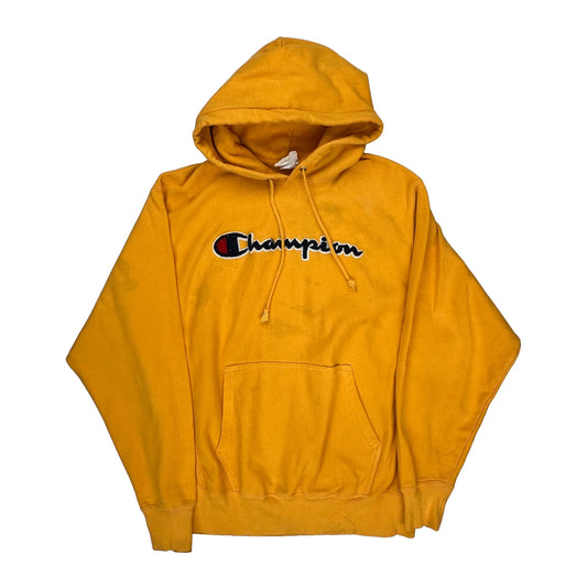 Reverse Weave Champion Spellout Hoodie - Large Yellow Cotton