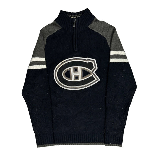 Vintage Montreal Canadiens Nhl 1/4 Zip - Small Navy Acrylic