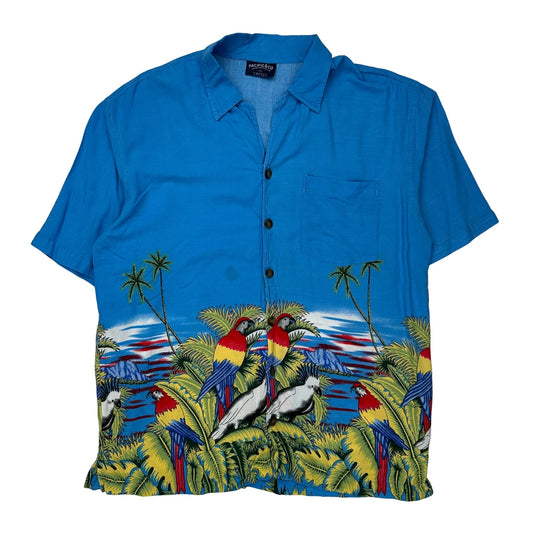 Pacific & Co Graphic Hawaiian Shirt - Large Blue Cotton