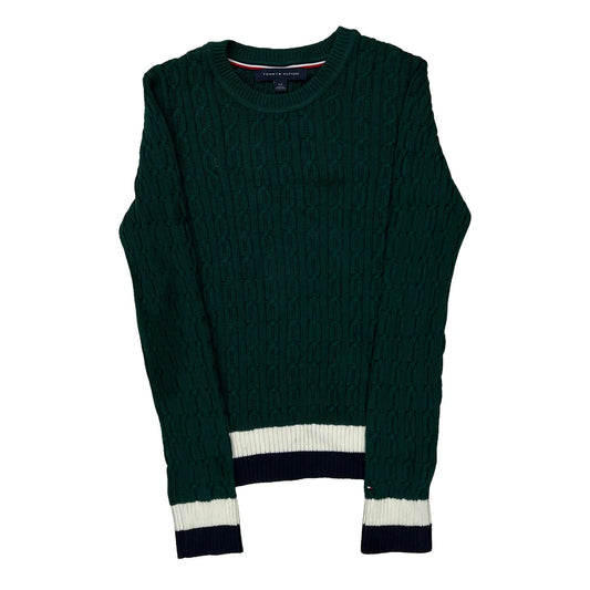 Tommy Hilfiger Cable Knit Jumper - Small Green Cotton