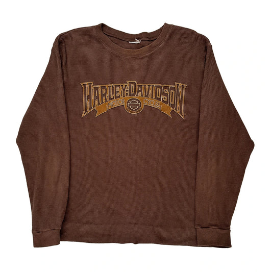 Mike'S Famous Harley Davidson Graphic Long Sleeve T-Shirt - Medium Brown Cotton