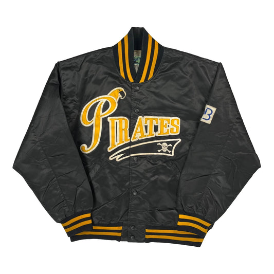 Vintage 90S Made In USA Pirates Daniel'S Sportswear Satin Varsity Jacket - Large Black Polyester