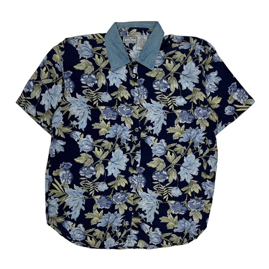 New Look Floral Hawaiian Shirt - Medium Blue Cotton