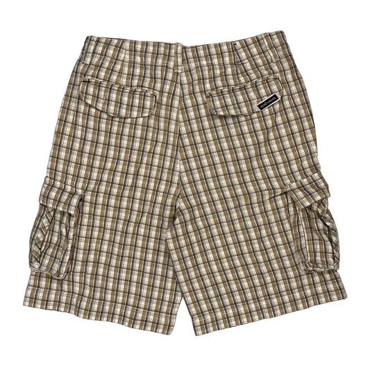 Ecko Unltd Checked Cargo Shorts - 32W 11L Beige Cotton
