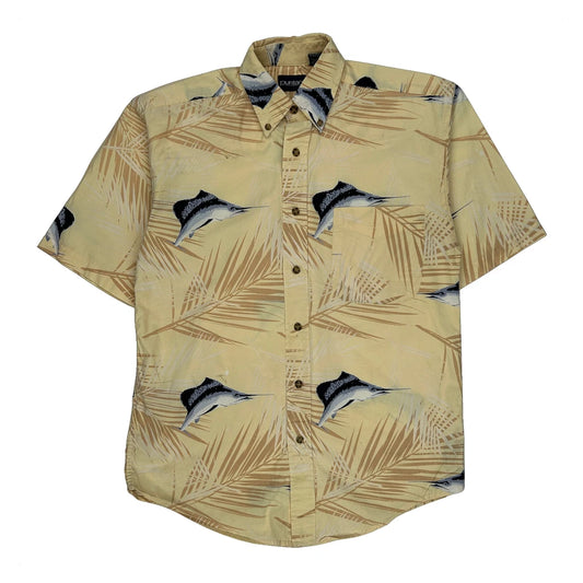 Puritan Graphic Hawaiian Shirt - Small Yellow Cotton