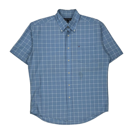 Tommy Hilfiger Checked Short Sleeve Shirt - Large Blue Cotton
