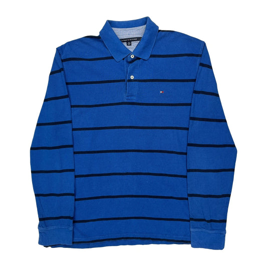 Tommy Hilfiger Striped Long Sleeve Polo Shirt - XL Blue Cotton