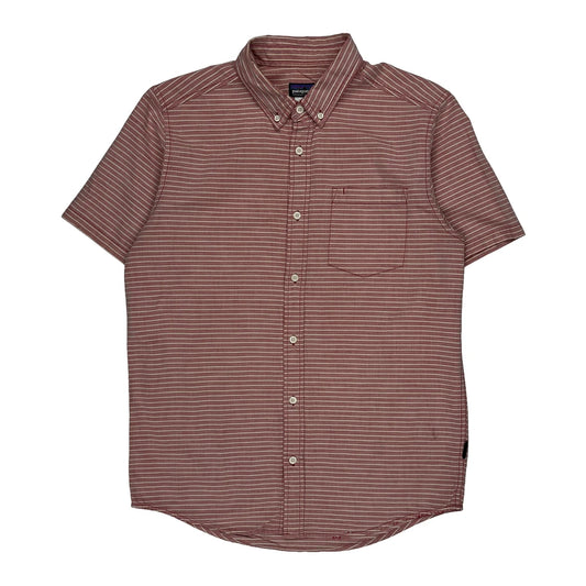 Organic Cotton Patagonia Striped Short Sleeve Shirt - Medium Red Cotton