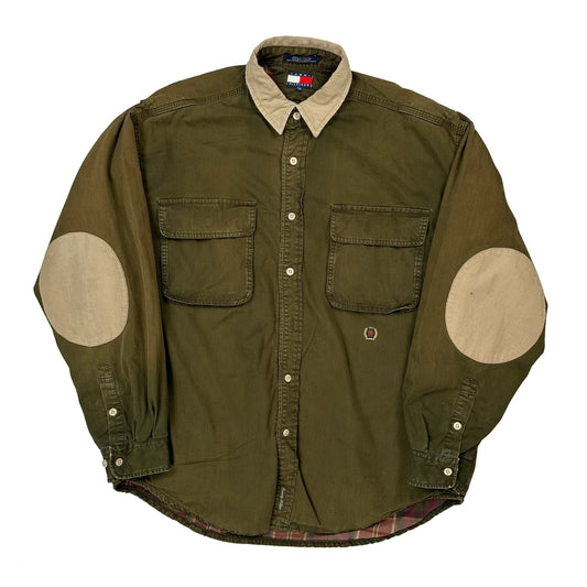 90S Tommy Hilfiger Heavyweight Patch Work Shirt - Medium Green Cotton