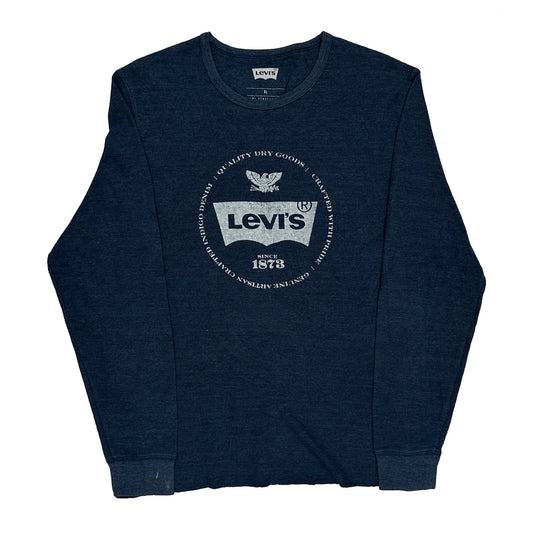 Levis Graphic Long Sleeve T-Shirt - XL Blue Cotton Blend