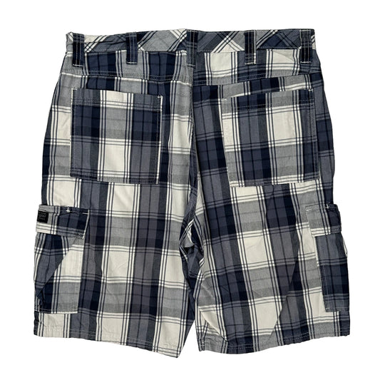 American Eagle Checked Cargo Shorts - 36W 10L Blue Cotton