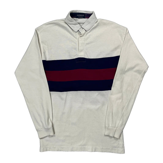 Vintage Made In USA Gant Striped Rugby Shirt - Medium Cream Cotton
