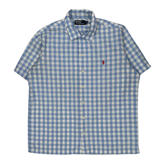 Polo By Ralph Lauren Checked Short Sleeve Shirt - Large Blue Cotton