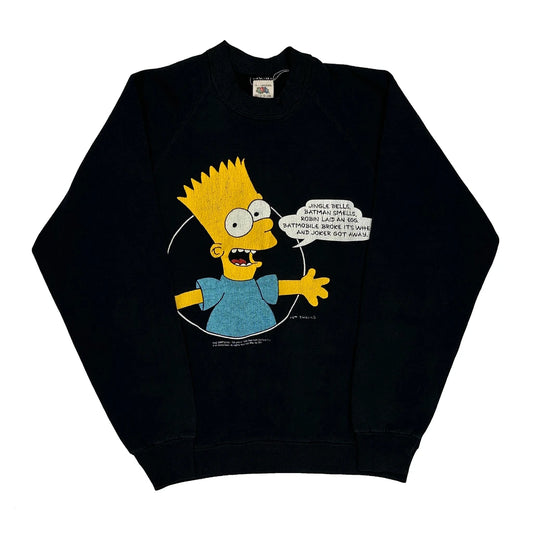 Bart Simpson Fruit Of The Loom Cartoon Sweatshirt - Large Black Cotton Blend