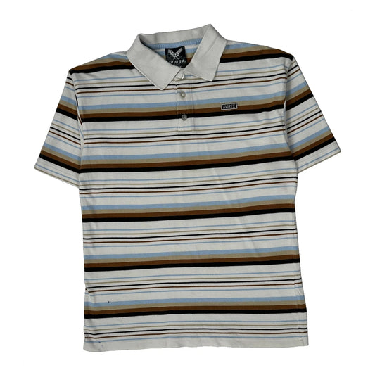 Avirex Striped Polo Shirt - Large White Cotton