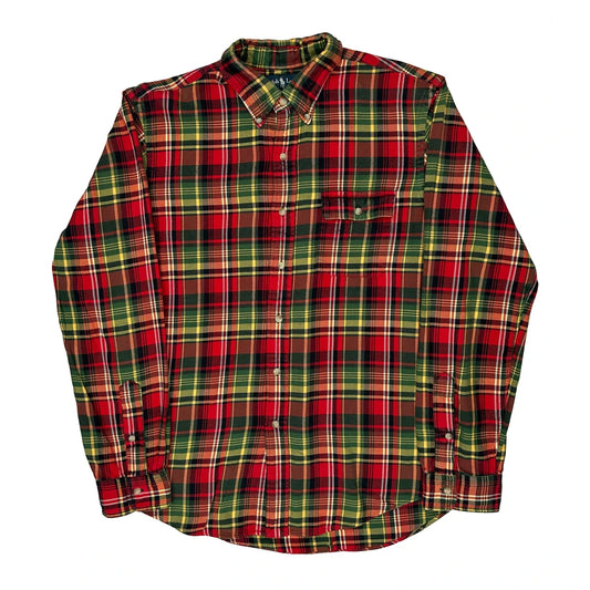 Custom Fit Ralph Lauren Collared Flannel Shirt - Large Multicoloured Cotton