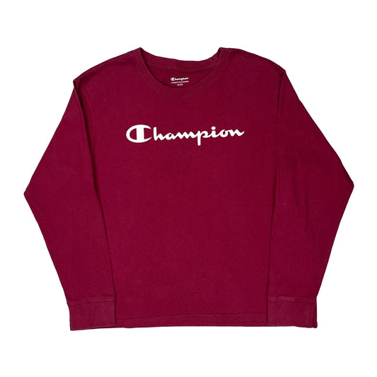 Champion Graphic Long Sleeve T-Shirt - XL Burgundy Cotton