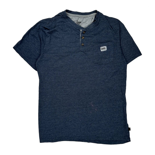 Lee Henley T-Shirt - XL Blue Cotton Blend