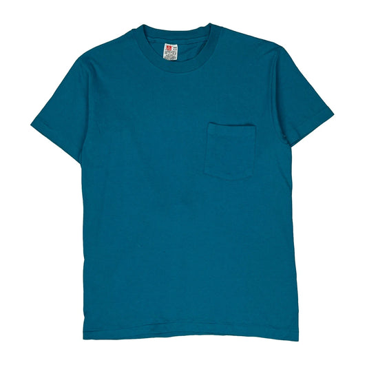 Blank Hanes Single Stitch T-Shirt - Medium Blue Cotton