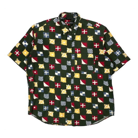 Vintage Nautica Short Sleeve Shirt - XL Green Cotton