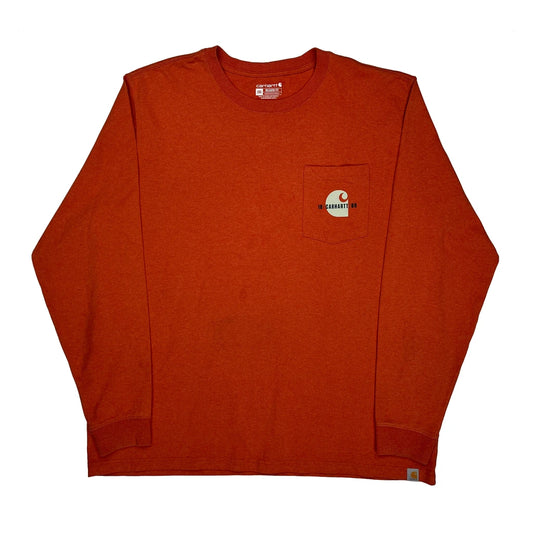 Vintage Carhartt Graphic Long Sleeve T-Shirt - 2XL Orange Cotton