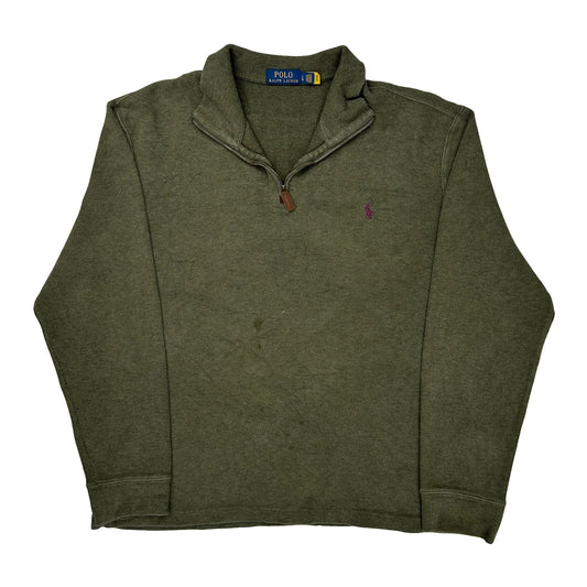Vintage Polo By Ralph Lauren 1/4 Zip - Large Green Cotton