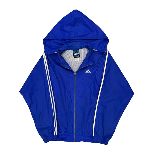 Adidas Striped Windbreaker - Large Blue Nylon