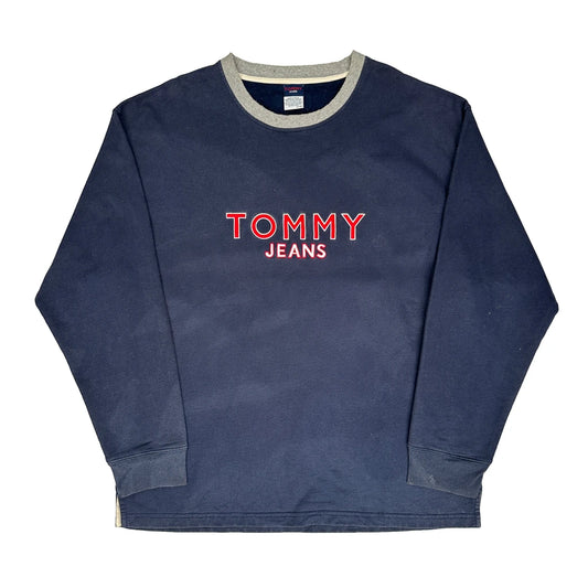 Tommy Jeans Spellout Sweatshirt - XL Navy Cotton Blend