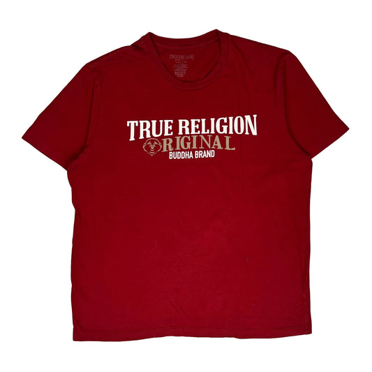 True Religion Spellout T-Shirt - Large Red Cotton