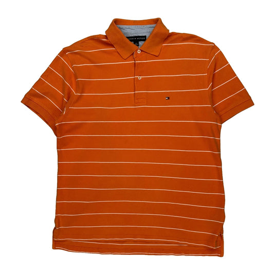 Tommy Hilfiger Striped Polo Shirt - Large Orange Cotton
