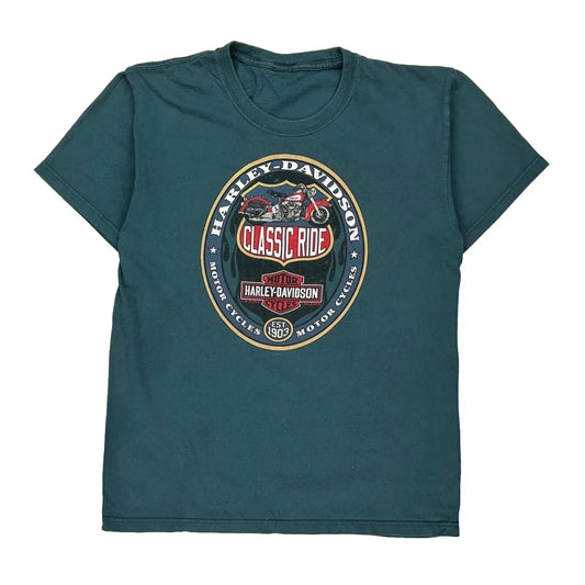 Harley Davidson Graphic T-Shirt - Medium Green Cotton
