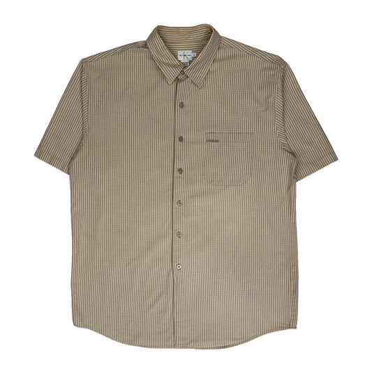 Calvin Klein Jeans Checked Short Sleeve Shirt - Large Beige Cotton