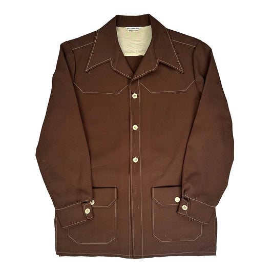70S Unbranded Contrast Stitch Jacket - Medium Brown Polyester Blend