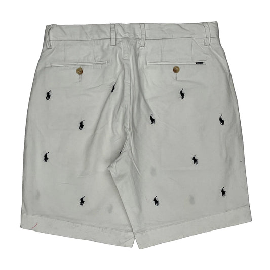 Embroidered Logo Polo By Ralph Lauren All Over Pony Chino Shorts - 32W 9L White Cotton