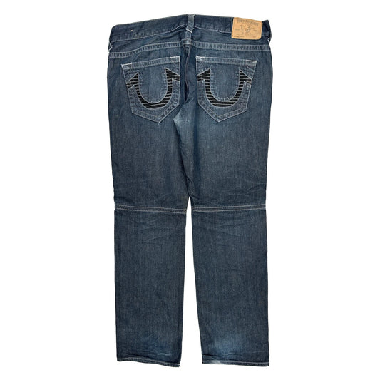 True Religion Contrast Stitch Jeans - 40W 31L Blue Cotton