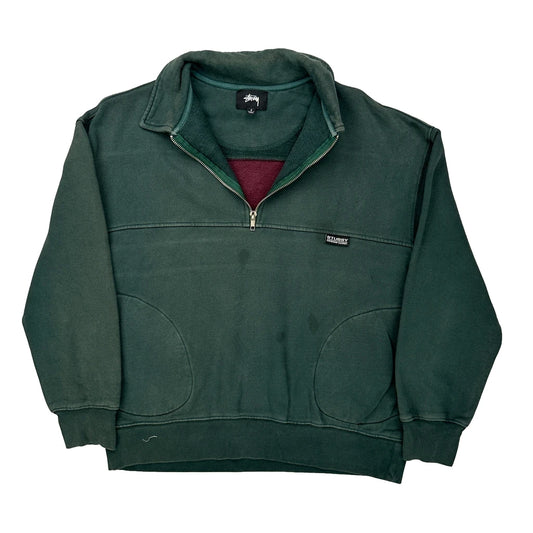 Stussy Collared Rugby Shirt - Small Burgundy Cotton