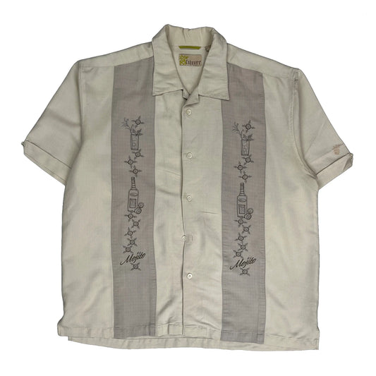 Vintage Cubavera Striped Hawaiian Shirt - Large Beige Viscose Blend