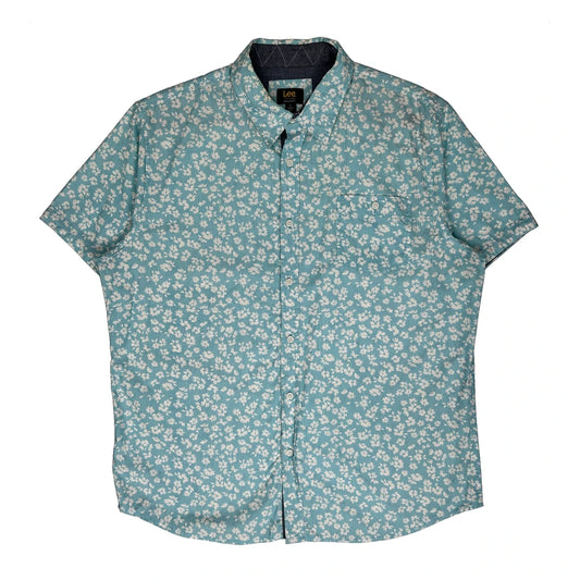 Lee Floral Short Sleeve Shirt - XL Blue Cotton