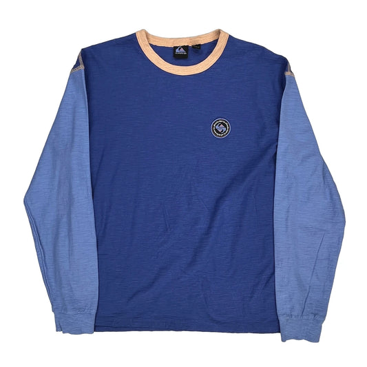 Quiksilver Contrast Stitch Long Sleeve T-Shirt - Large Blue Cotton