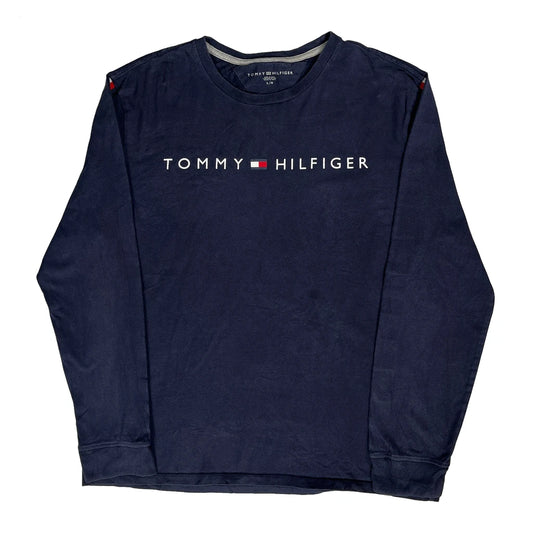 Tommy Hilfiger Spellout Long Sleeve T-Shirt - Large Navy Cotton