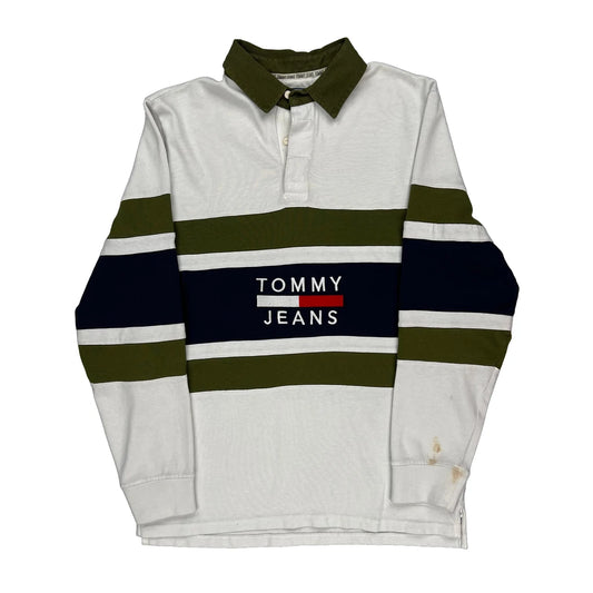 Tommy Jeans Striped Rugby Shirt - Small Green Cotton