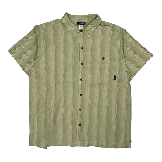 Patagonia Striped Short Sleeve Shirt - XL Green Cotton