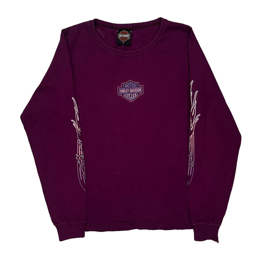 Harley Davidson Graphic Long Sleeve T-Shirt - Small Purple Cotton