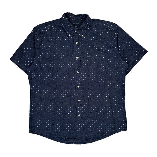 Vintage Tommy Hilfiger Polka Dot Short Sleeve Shirt - Large Navy Cotton