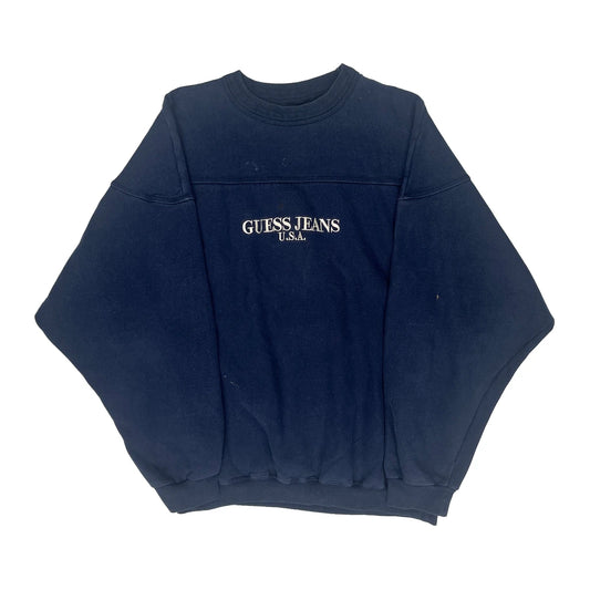 90S Guess Spellout Sweatshirt - Medium Blue Cotton