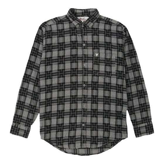 Guys Zone Checked Patterned Shirt - Medium Grey Cotton Blend - Thrifted.com