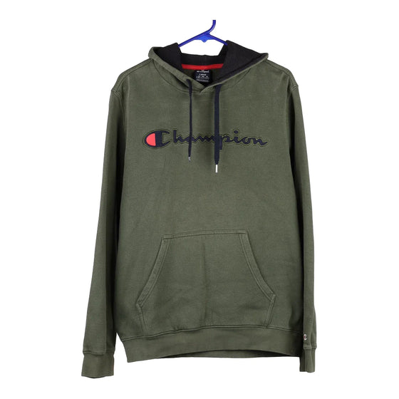 Champion Spellout Hoodie Large Khaki Cotton Blend